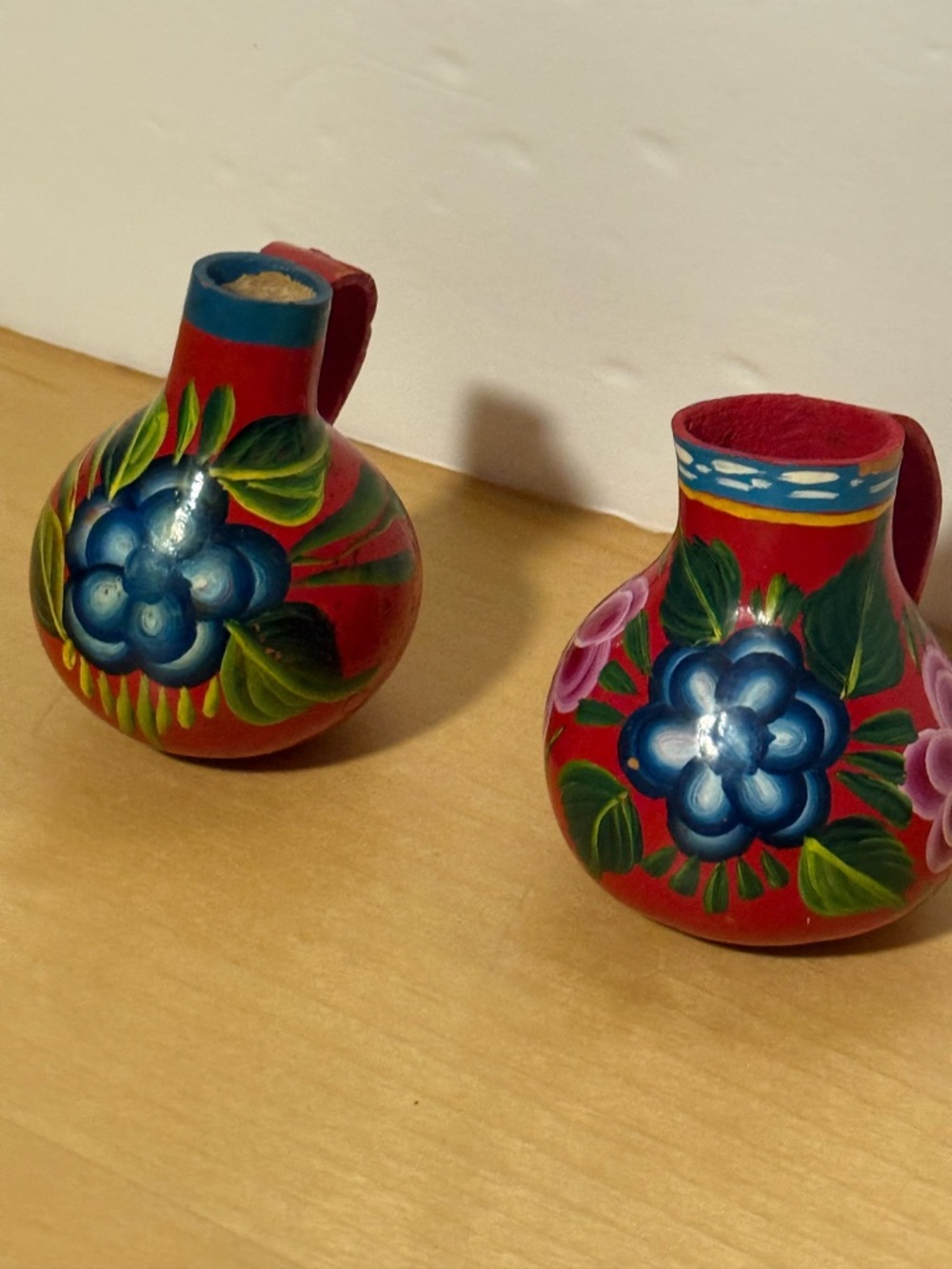 Hand-Painted Red Floral Mexican Folk Art Gourds, Set of 2